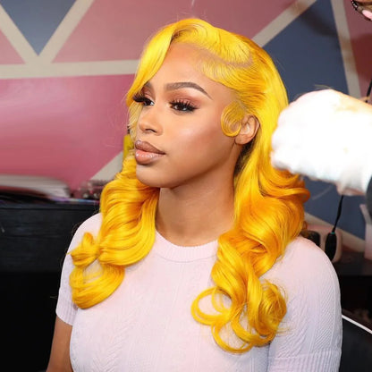 Ali 13x4 13x6 Yellow HD Lace Front Human Hair Wig Body Wave Lace Frontal Wig Plucked Colored 13x4x1 Human Remy Hair Wig 250