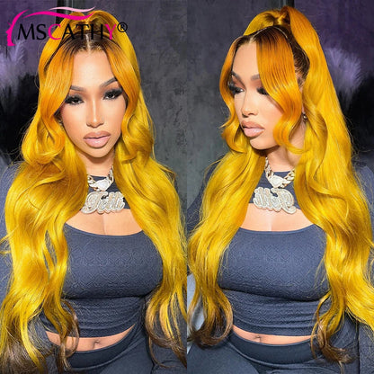 Ali 2# Yellow Ombre Straight Lace Front Wigs For Women 613 Colored HD Lace Frontal Wig Body Wave Brazilian Human Hair Wig Preplucked