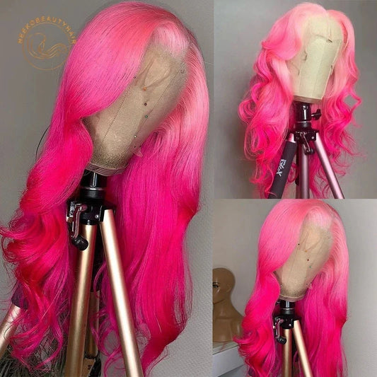 Ali Ali Lace Frontal Wigs Ombre Light Pink Dark Pink Wavy 13X4 Lace Front Wig 180% Density 2 Tones Colored Human Hair Wigs Body Wave Wig