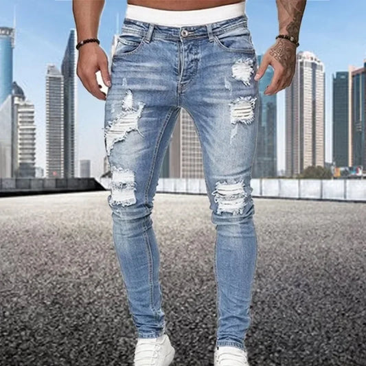 Ali 2024 New Retro Ripped Pencil Small Foot Skinny Jeans for Men Motorcycle Streetwear Stretch Straight Casual Slim Jeans Male