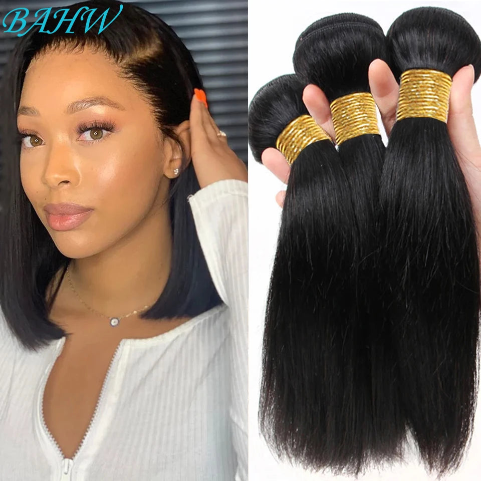 Ali Bone Straight Bundles 100% Unprocessed Human Hair Bundles Virgin Hair 1/3 Bundles Short Brazilian Straight Weave Hair Extensions