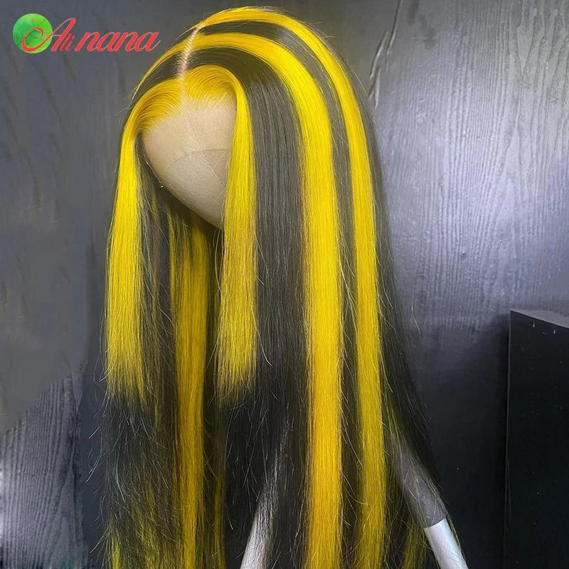 Ali Highlights Yellow Colored HD 13x6 Lace Frontal Wig Body Wave Pre-Plucked Baby Hair Straight 100% Human Hair Wig For Black Women