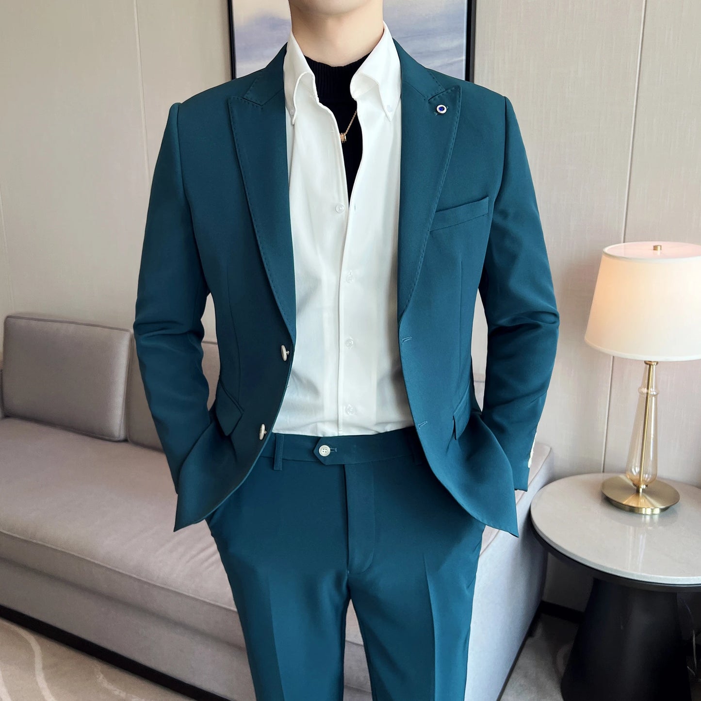 Ali Men's Blazers (Jacket+Pants) 2023 Men's Spring High Quality Business Suits/Male Slim Fit Groom's Wedding Dress Male Slim Fit Blazers S-5XL