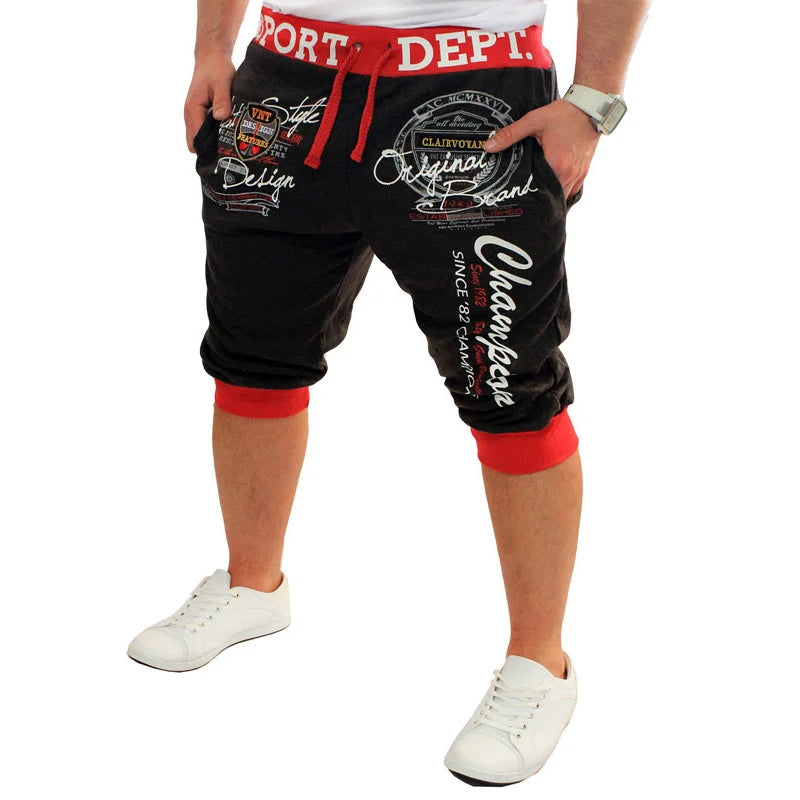 Ali Gym Shorts Men Sweatpants Letter Printed Fashion Streetwear Hip Hop Joggers Male Casual Elastic Waist Loose Baggy Cargo Shorts