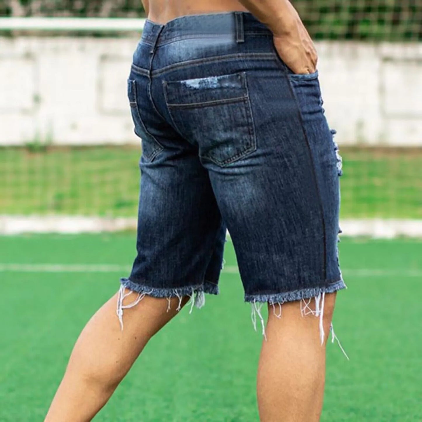 Ali 2023 Summer Denim Shorts For Men Loose Fit Hip Hop Distressed Ripped  Wide Leg Men's Cropped Pants Short Jeans Oversize