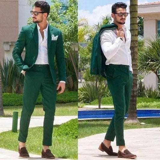 Ali Green Men Suits Single Breasted Notch Lapel Summer Blazer Chic Slim Fit Full Set Elegant Prom Party 2 Piece Jacket Pants Terno