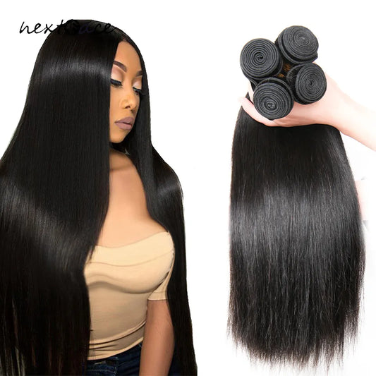 Ali NextFace Peruvian Hair 10A Grade Straight Hair Bundles Silky Straight Human Hair Bundles Natural Color Thick Hair Weaves Bundles