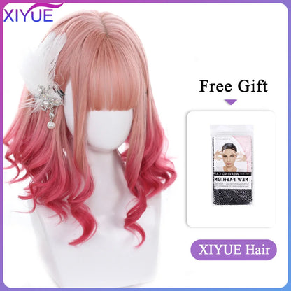 Ali Synthetic Hair XIYUE Blue Pink Lolita Wigs Ombre Long Water Wave Cosplay Wigs Synthetic Hair Wigs Heat Resistant For Women American Style