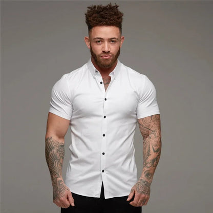 Ali Men's Fashion Dress Shirt Summer Classic Slim Fit Button Short Sleeve Shirts For Men Casual Business Male Hipster Social Shirt