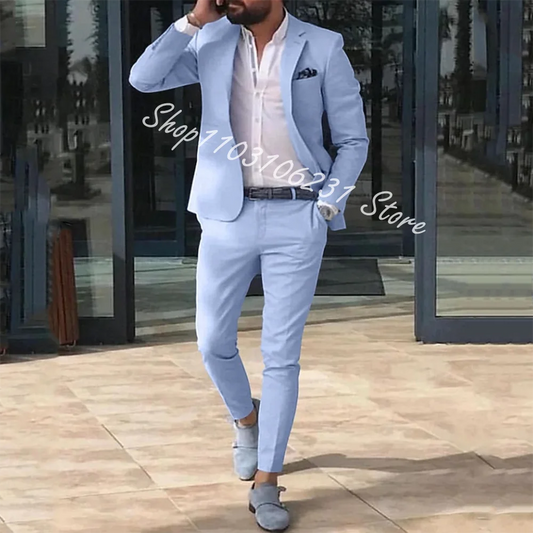 Ali New Arrival Male Suits Slim Fit 2 Pieces Notched Lapel Casual Men Wedding Suits Groom Blazer Pants Costume Homme Mariage