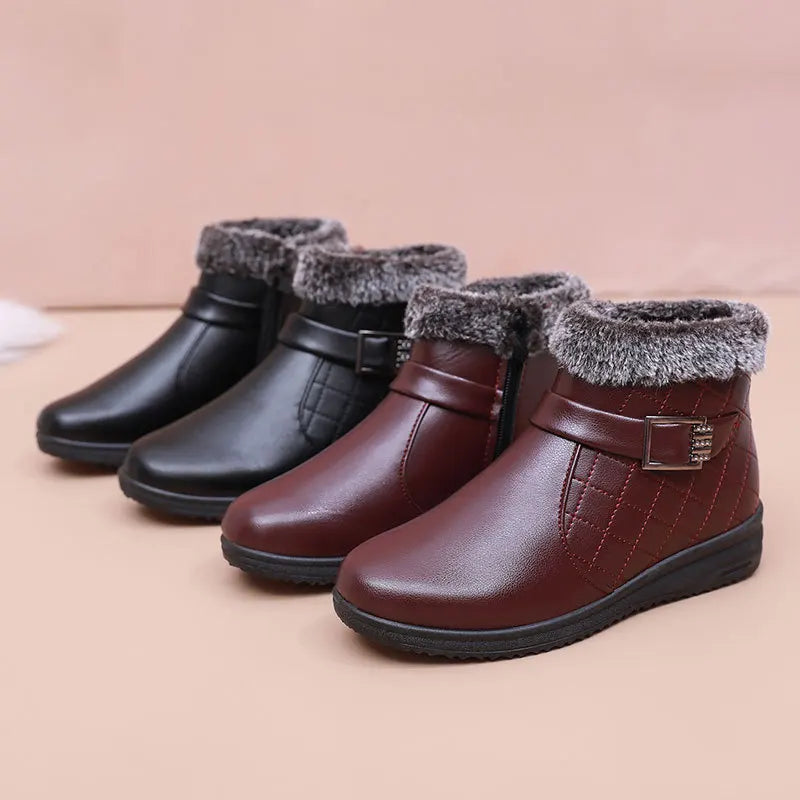 Ali Plush shoes winter boots for women orthopedic ankle boot waterproof leather shoes woman warm wedge boots flat fur lined booties