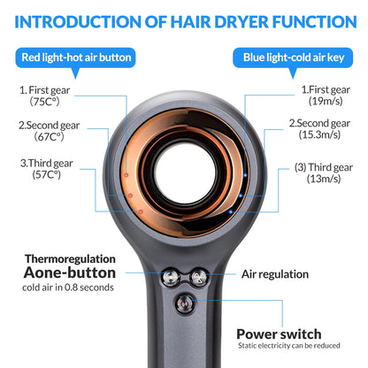 Ali Hair Dryers New Leafless Professional Hair Dryer with Diffuser Hair Dryer with Negative Ions and Intelligent Temperature Control Protection