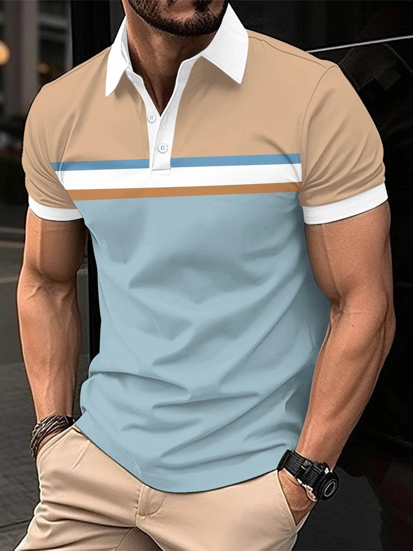 Ali Summer New Men's Casual Short-Sleeved Polo Shirt Office Fashion Rowan Collar T-Shirt Men's Breathable Polo Shirt Men's Clothing