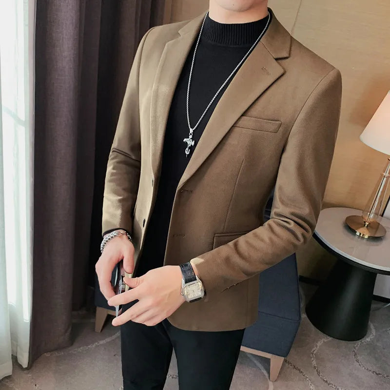 Ali Men's Blazers Autumn Winter Men Blazers Korean Slim Fit Casual Suit Jackets Wedding Business Dress Coat Solid Color Streetwear Social Blazer