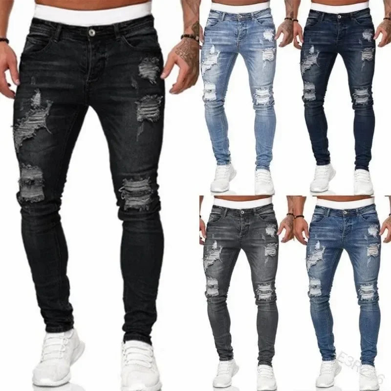 Ali 2024 New Retro Ripped Pencil Small Foot Skinny Jeans for Men Motorcycle Streetwear Stretch Straight Casual Slim Jeans Male