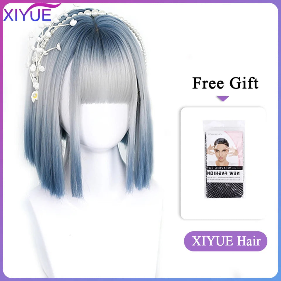 Ali Synthetic Hair XIYUE Blue Pink Lolita Wigs Ombre Long Water Wave Cosplay Wigs Synthetic Hair Wigs Heat Resistant For Women American Style