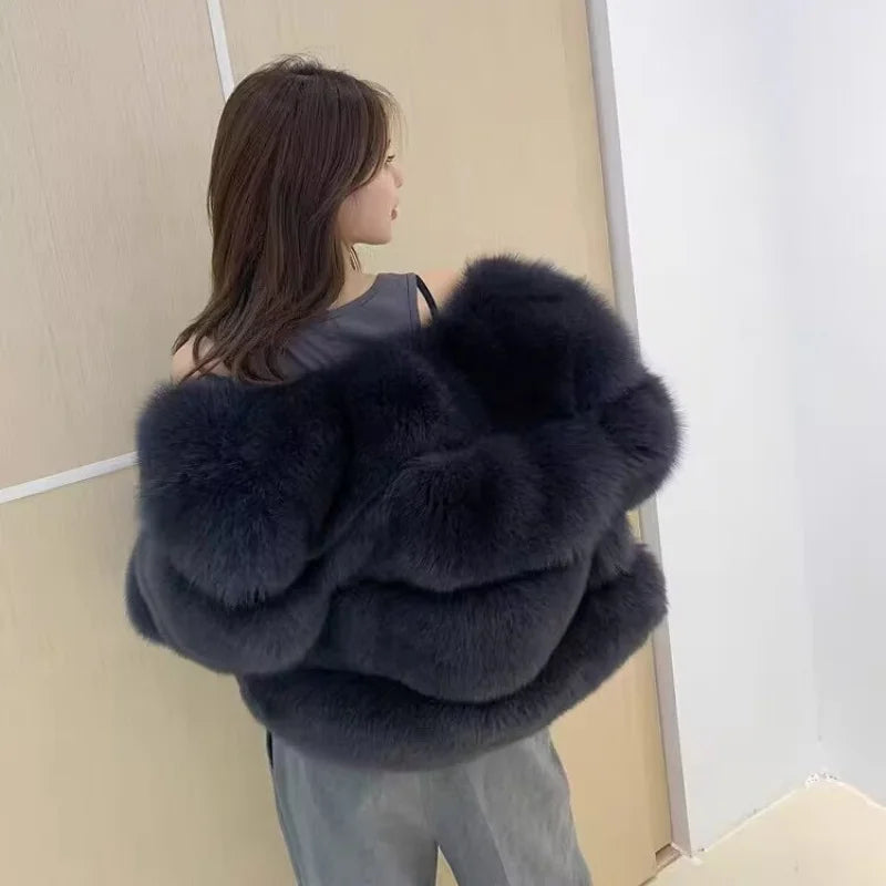 Ali 2024 New Style Fur Coat Woman Real Fox Fur Coat Collar Hood Full Length Sleeves Natural Fur Jacket Autumn And Winter Clothing