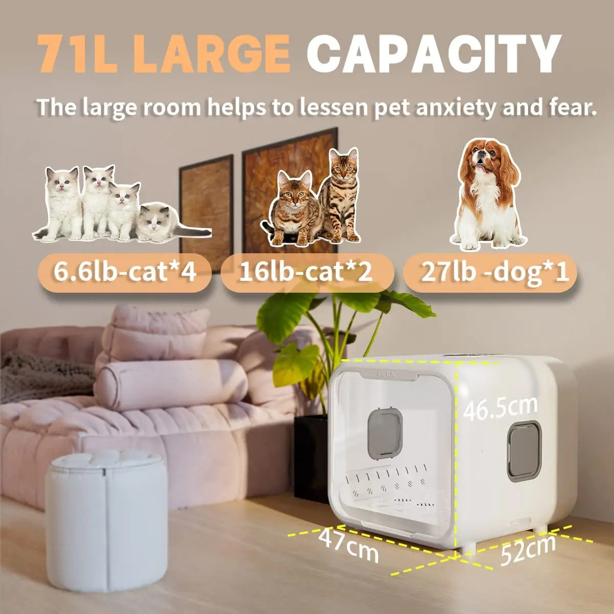 Ali Hair Dryers PETJC 66L Pet Dog Hair Dryer Cat Ultraviolet Sterilization Drying Box Automatically Mute Noise Pet Hair Dryers for Cat Puppies