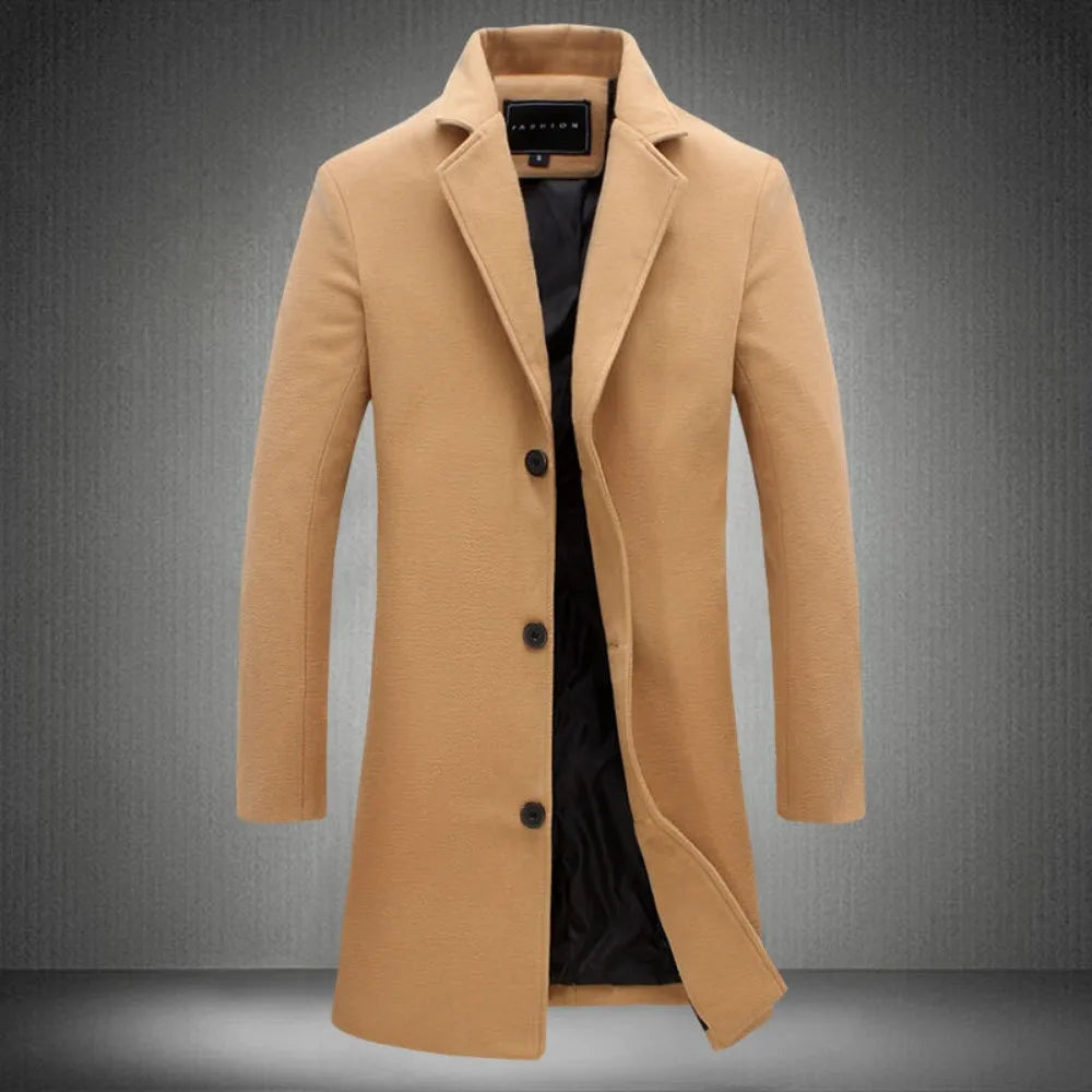 Ali Men's Coat Autumn and Winter New Casual Long Windbreaker Jacket / Male Solid Color Single Breasted Trench Coat Jacket