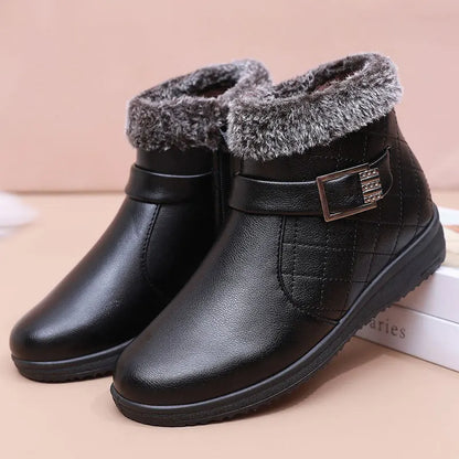 Ali Plush shoes winter boots for women orthopedic ankle boot waterproof leather shoes woman warm wedge boots flat fur lined booties
