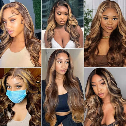 Ali Highlight Wig Human Hair Honey Blonde 4/27 Colored Lace Front Human Hair Wigs For Women Pre Plucked Body Wave Lace Frontal Wigs