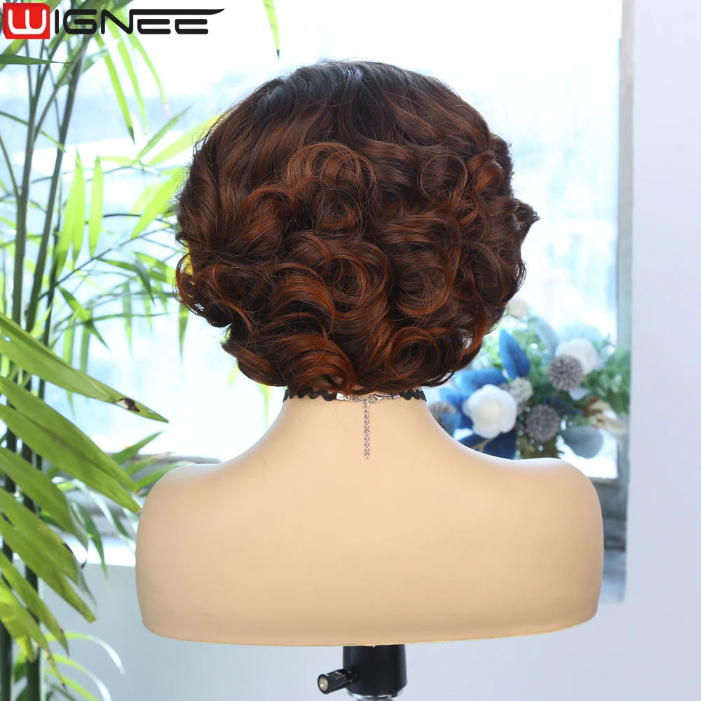 Ali Synthetic Hair Wignee Body Wave Short Wig Brown Color Synthetic Hair Wigs For Women Side Part Wigs On Sale Clearance Cosplay Wig Daily Use