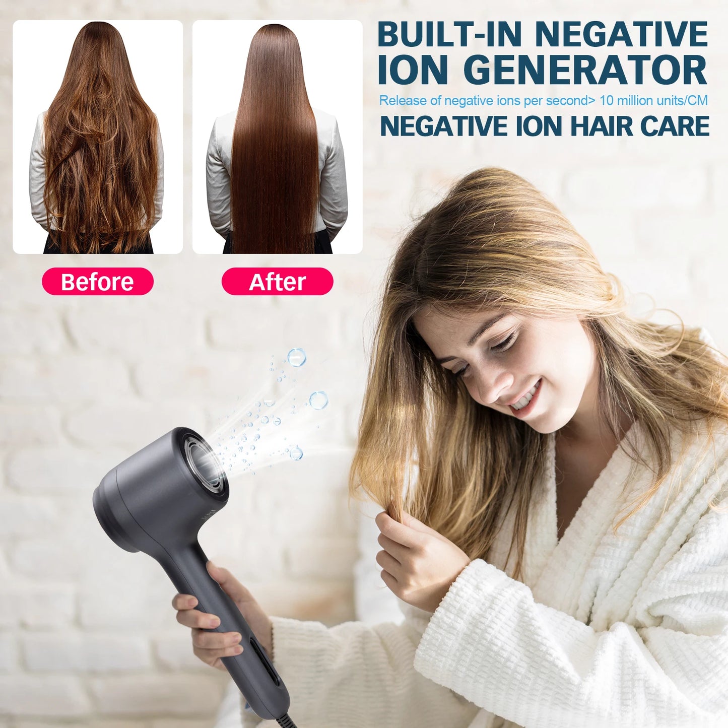 Ali Hair Dryers New Leafless Professional Hair Dryer with Diffuser Hair Dryer with Negative Ions and Intelligent Temperature Control Protection