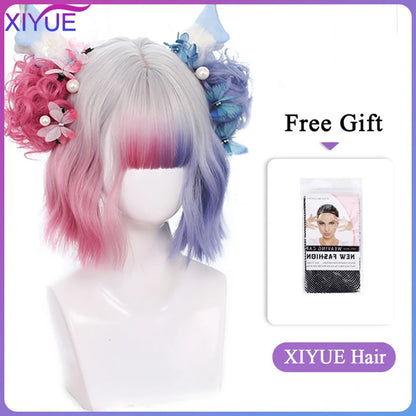 Ali Synthetic Hair XIYUE Blue Pink Lolita Wigs Ombre Long Water Wave Cosplay Wigs Synthetic Hair Wigs Heat Resistant For Women American Style