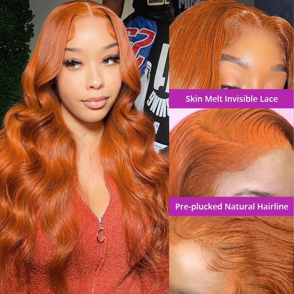 Ali Ginger Orange 13x6 HD Lace Front Wigs Human Hair Bone Body Wave 13x4 Human Hair Lace Frontal Wigs Transparent Lace Wig For Women