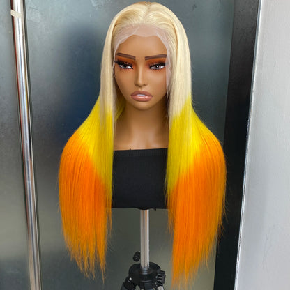 Ali 13x4 Lace Front Remy Human Hair 22inch 613 yellow orange Colored Long Straight Human Hair Wigs for Women Preplucked Glueless Wig