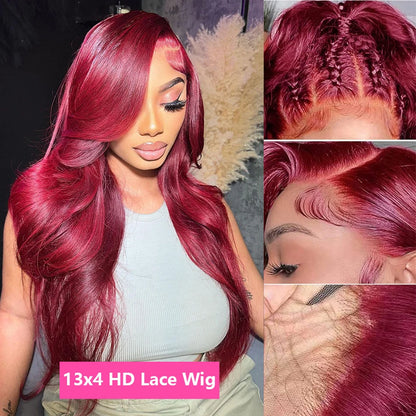 Ali 99j Burgundy Lace Front Human Hair Wig 13x4 Pre Plucked Transparent Lace Colored Body Wave 13x6 Hd Lace Frontal Wigs For Women