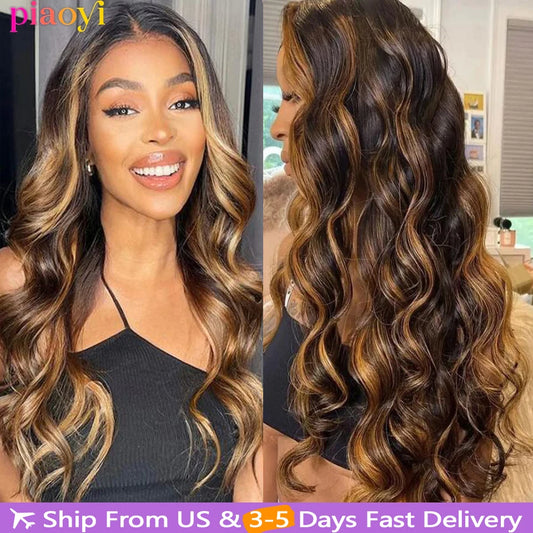 Ali Highlight 13x4 HD Lace Front Body Wig Human Hair Brazilian Human Hair P4/27 Color Wigs For Women Full Body Wave Lace Frontal Wig