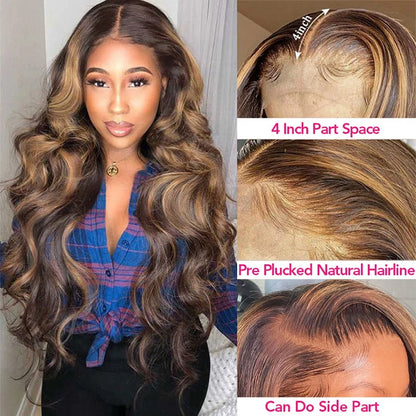 Ali Highlight Wig Human Hair Honey Blonde 4/27 Colored Lace Front Human Hair Wigs For Women Pre Plucked Body Wave Lace Frontal Wigs