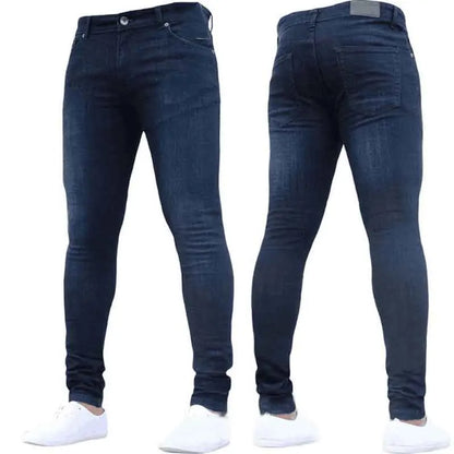 Ali Solid Color Fashion Men Casual Pants Stretch Jeans Skinny Work Trousers Male Wash Slim Fit for Zippered Jeans Men Clothing