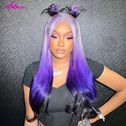 Ali 13x4 Transparent Ombre Purple Lace Front Wig Colored Straight 13*6 HD Lace Frontal Human Hair Wigs For Women Pre Plucked
