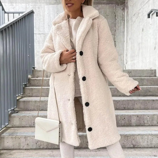 Ali Popular Women Teddy Jacket Ladies Women Overcoat Turndown Collar Windproof Coldproof Lapel Trench Coat