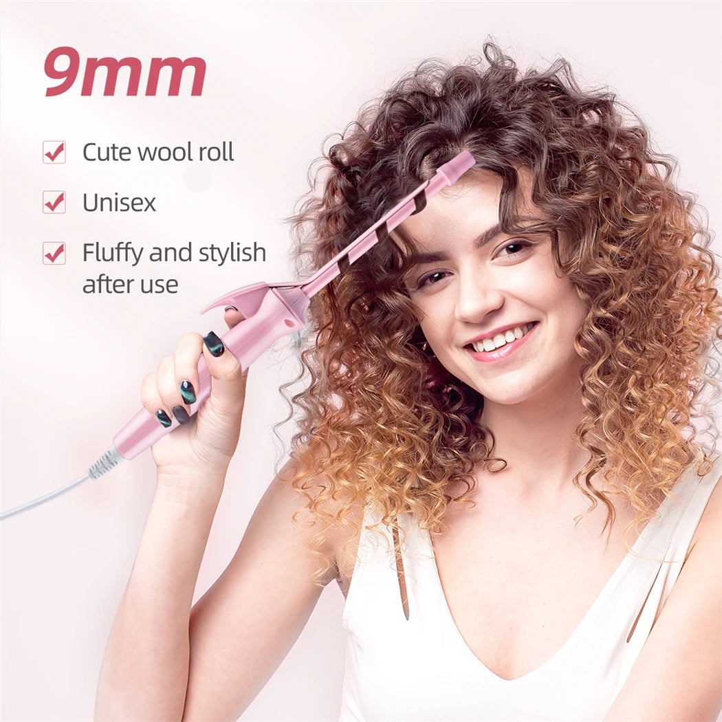 Ali Styling Tools CkeyiN Mini Curling Iron 9mm Professional Hair Curler Ceramic Curls Wand Small Salon Styling Tools Long Lasting Curly Hair Roll