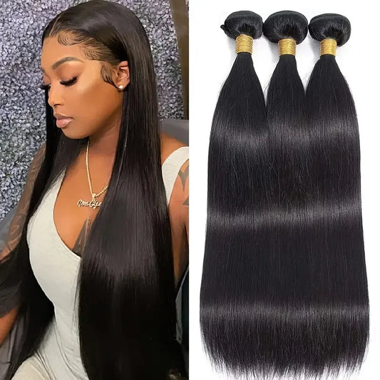 Ali 30 Inch Long Bundles Straight Human Hair 1/3/4 Pcs Bone Straight Hair Weave Double Weft 100% Remy Raw Hair Extensions Natural