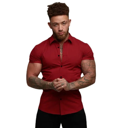 Ali Men's Fashion Dress Shirt Summer Classic Slim Fit Button Short Sleeve Shirts For Men Casual Business Male Hipster Social Shirt