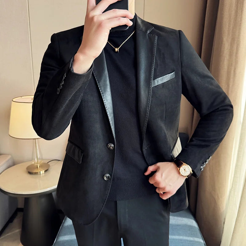 Ali Men's Blazers 2023 High Quality Handsome Fashion Business Casual Suede Leather Matching Suit Korean Version Handsome Fashion Suit