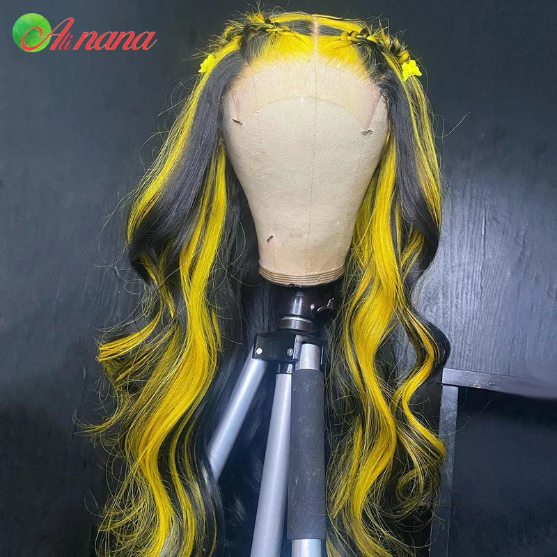 Ali Highlights Yellow Colored HD 13x6 Lace Frontal Wig Body Wave Pre-Plucked Baby Hair Straight 100% Human Hair Wig For Black Women