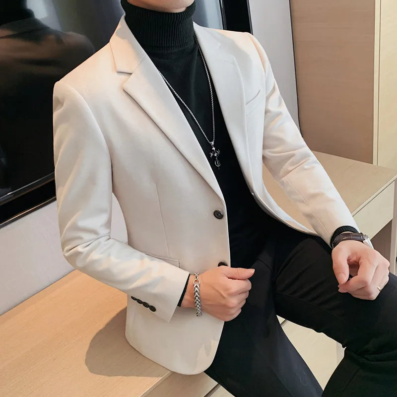 Ali Men's Blazers Autumn Winter Men Blazers Korean Slim Fit Casual Suit Jackets Wedding Business Dress Coat Solid Color Streetwear Social Blazer