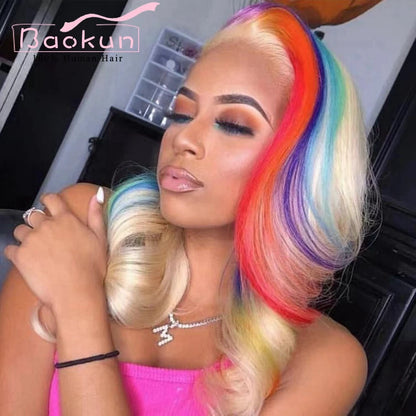 Ali Ali Transparent 13x4 Ombre Human Hair Wigs Body Wave 13x6 HD Lace Frontal Wig Blonde Red Green Blue Purple Highlight Wig Human Hair