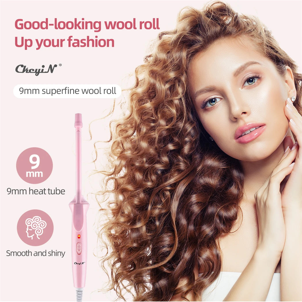 Ali Styling Tools CkeyiN Mini Curling Iron 9mm Professional Hair Curler Ceramic Curls Wand Small Salon Styling Tools Long Lasting Curly Hair Roll