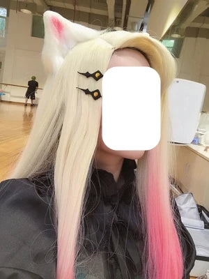 Ali Synthetic Hair LoL KDA Baddest Ahri Cosplay Wig 100cm Long Blonde Pink Wavy with Ear Hairpin Synthetic Hair Role Play Halloween Party + Wig Cap