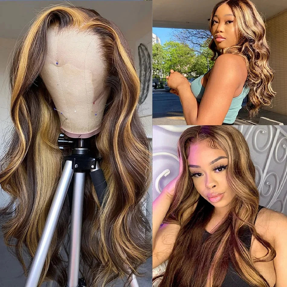 Ali Highlight Wig Human Hair Honey Blonde 4/27 Colored Lace Front Human Hair Wigs For Women Pre Plucked Body Wave Lace Frontal Wigs