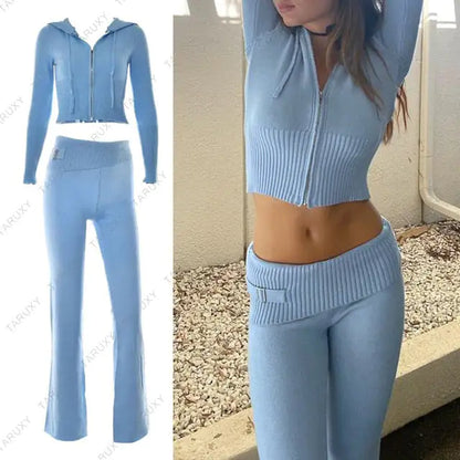 Knitted Zip-Up Two Piece Set Clothing