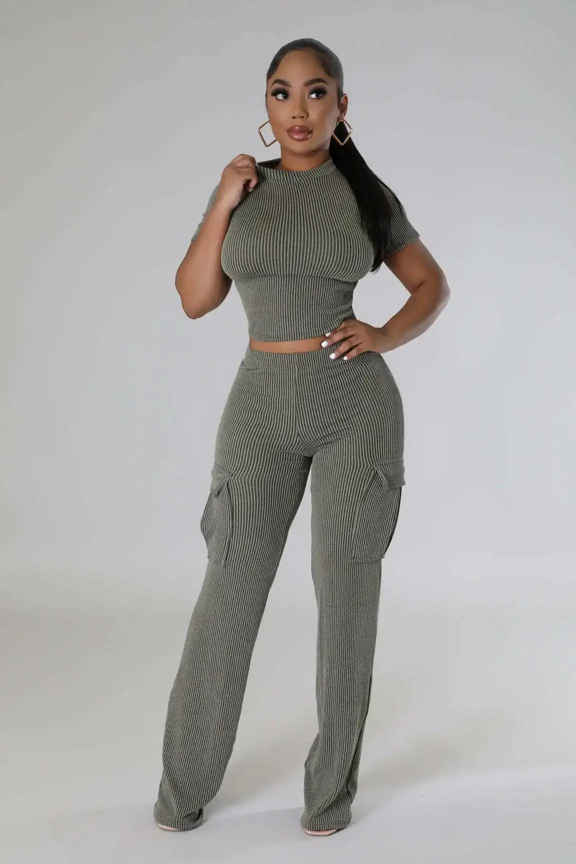 High Waist Straight Pants Two Piece