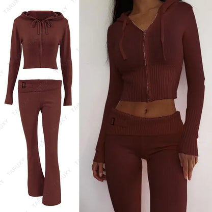 Knitted Zip-Up Two Piece Set Clothing