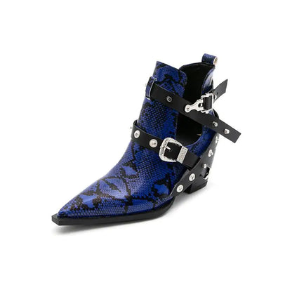 Snakeskin Buckles Short Boots